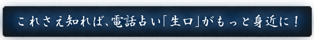 これさえ知れば、電話占い「生口」がもっと身近に！