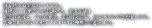 何も語る必要はありません。貴女の知りたいと思うことすべてに明確にお答えます。